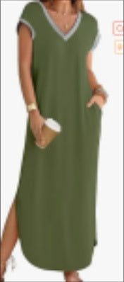 Buy Women's Summer Short Sleeve Maxi Dress V Neck Split Loose Casual Beach Long Dresses online at DLC Market