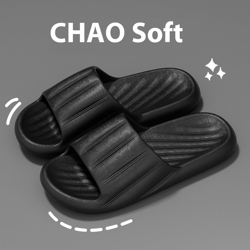 Buy Fashion Solid Color Striped Home Slippers Summer Thick Bottom Non-slip Bathroom Slipper Women Men Couples Shoes online at DLC Market