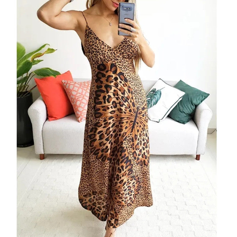 Buy New Ladies Strap Leopard Print Butterfly Print Dress online at DLC Market