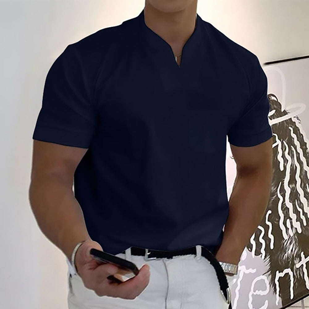 Summer Short Sleeve Shirt Men Fitness Plus Size Sports T-Shirt Elastic Cotton Pocket by null