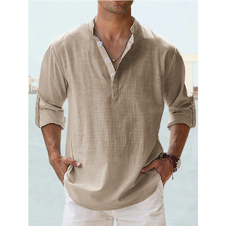 New Men's Casual Blouse Cotton Linen Shirt Loose Tops Long Sleeve Tee Shirt Spring Autumn Casual Handsome Men's Shirts by null