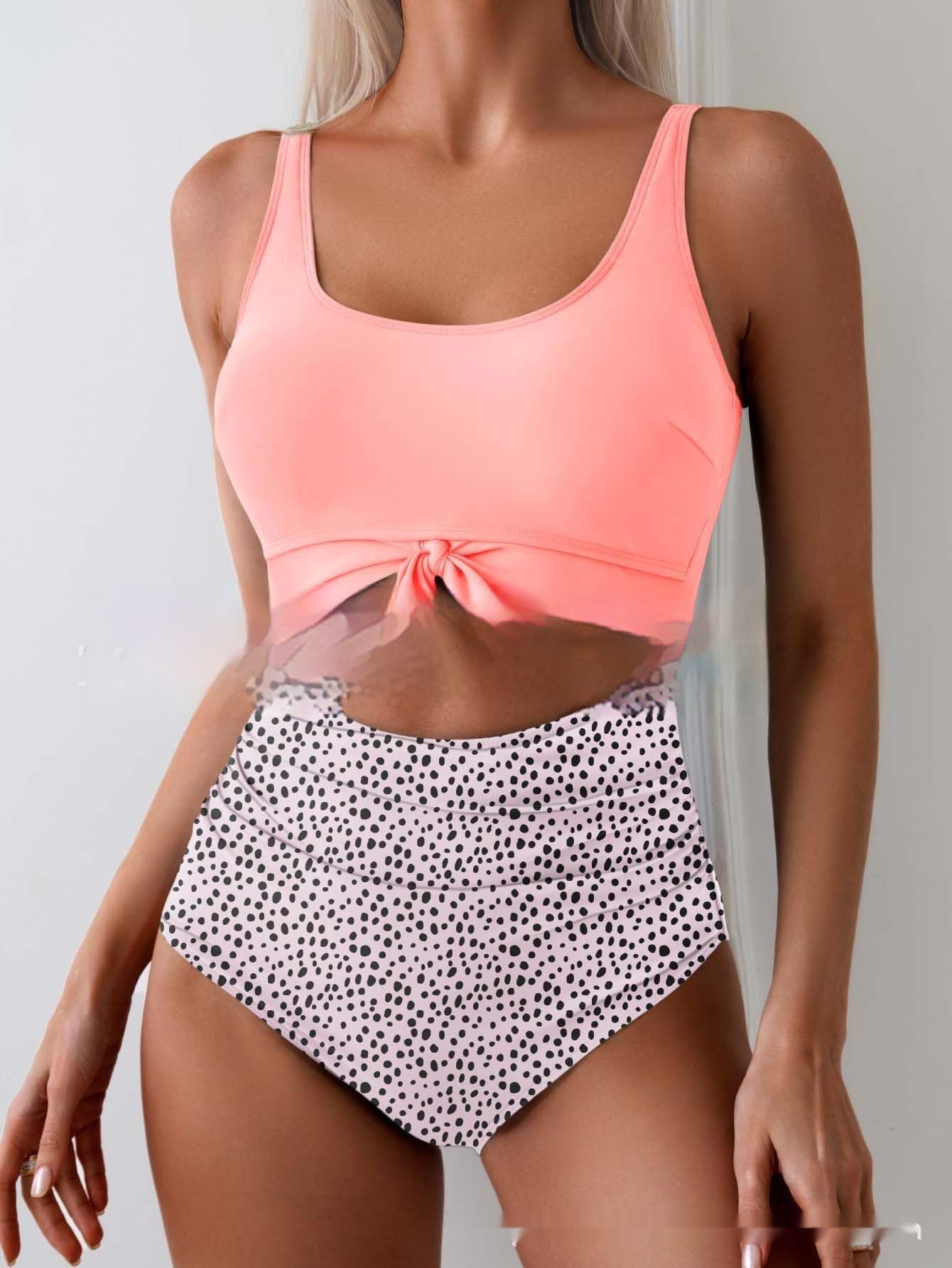 One-piece Female Stitching Contrast Color Strap Covered Belly Swimsuit by null