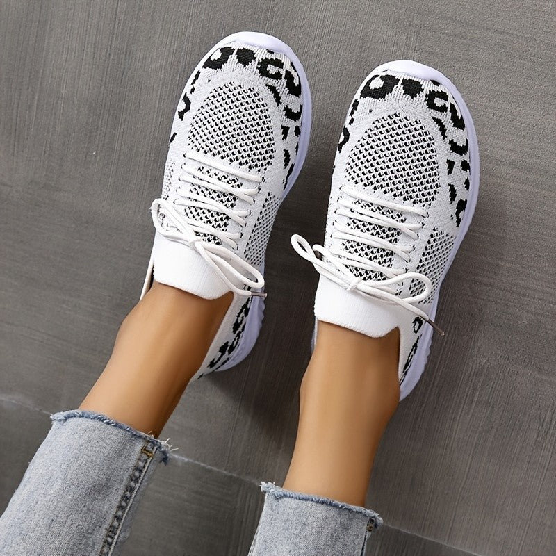 Buy White Shoes Women Leopard Print Lace-up Sneakers Sports online at DLC Market