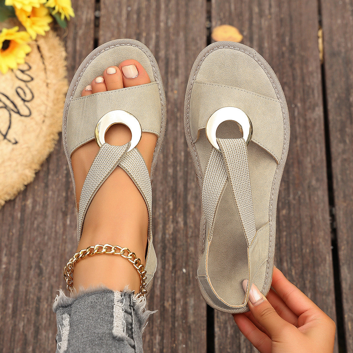 Buy Plus-size Fish-mouth Wedge Sandals With A Jute Sole And Elastic Strap online at DLC Market