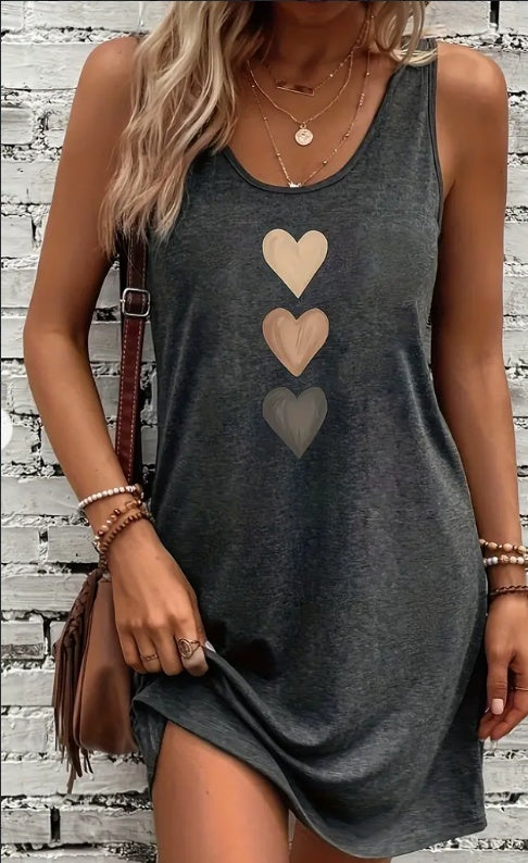 Buy Vibrant Heart Print Crew Neck Tank Dress - Soft, Breathable, Sleeveless Design For Spring & Summer - Women's Casual Clothing For Everyday Wear online at DLC Market