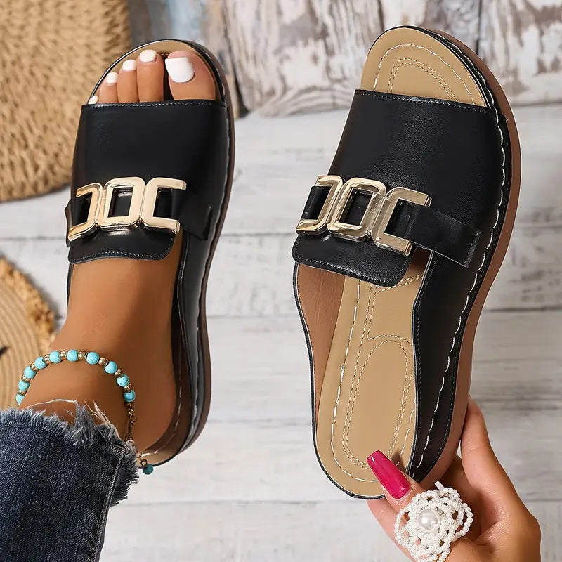 Buy Ins Chain Wedges Sandals Summer Fashion Platform Peep-toed Slides Slippers Outdoor Thick Bottom Roman Shoes For Women online at DLC Market