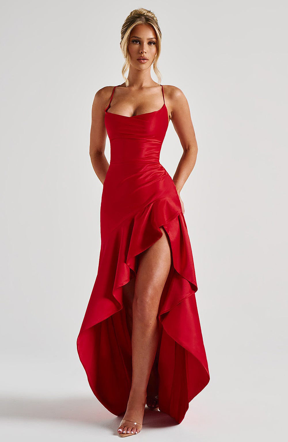 Women's Backless Ruffles Irregular Dress Summer Fashion Evening Party Club Split Suspender Maxi Dresses Clothing by null