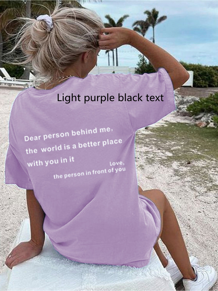 Buy New Fashion Womens Letter T-Shirt Round Neck Short Sleeve Slogan Tee Top online at DLC Market
