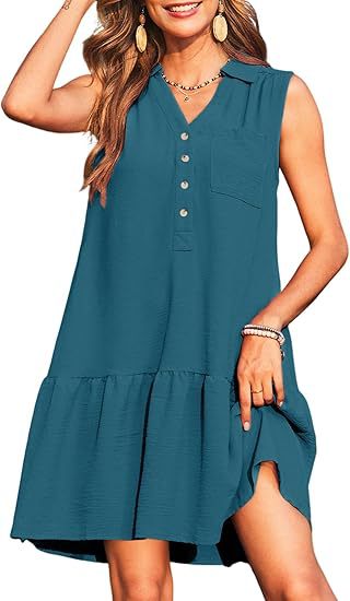 Buy Spring And Summer V-neck Buttons Sleeveless Dress online at DLC Market