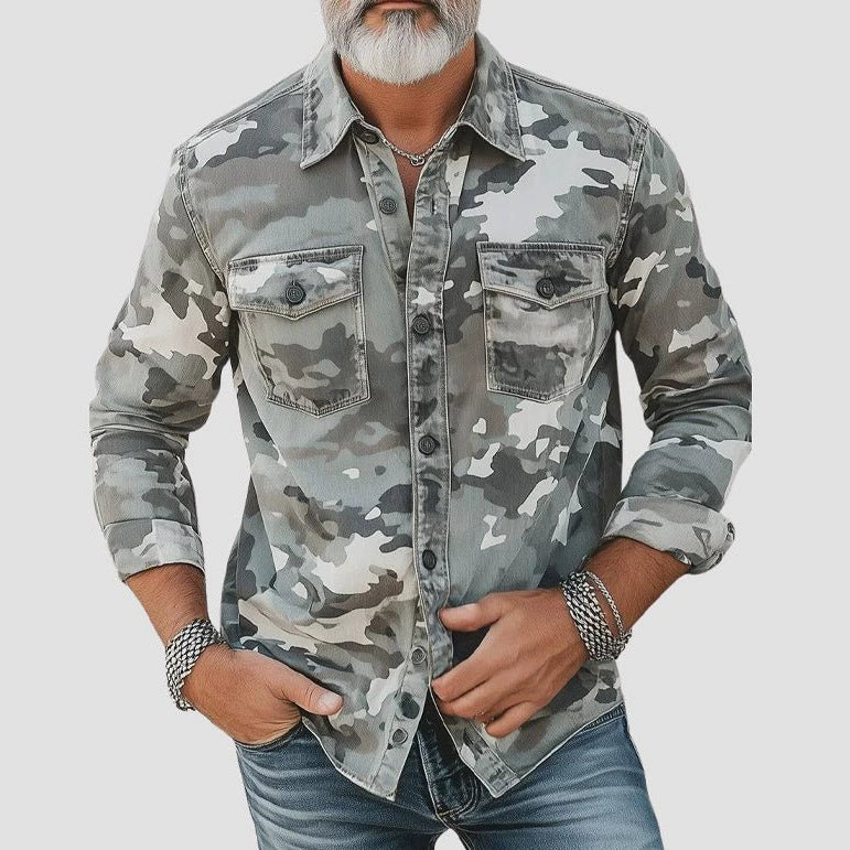 Men's Clothing Print Lapel Long Sleeve Loose Shirt by null