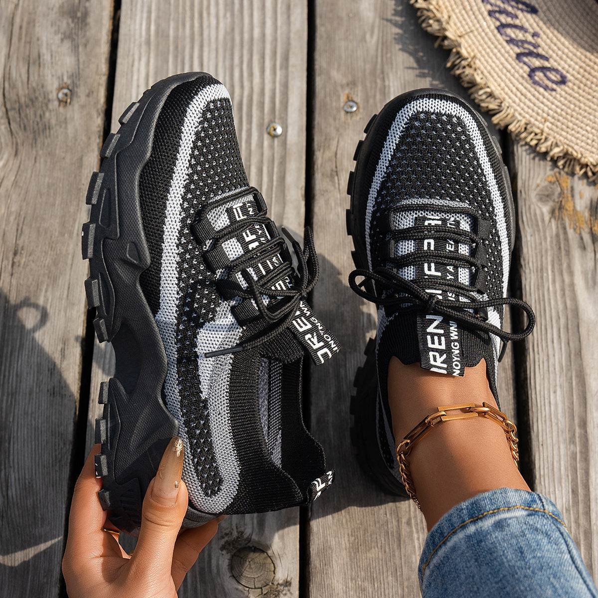 Buy Flyknit Mesh Shoes Women's Breathable Lace-up Sneakers Walking Running Casual Shoes online at DLC Market