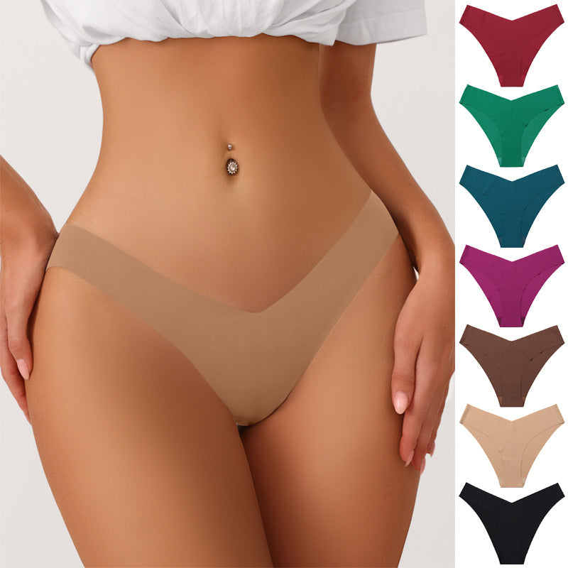 Buy Seamless Ice Silk Underwear For Women With V-shaped Waistband. One-piece Pure Cotton Crotch Breathable Women's Briefs. online at DLC Market