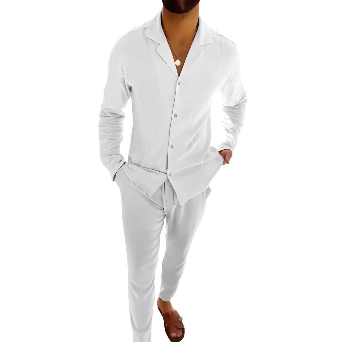 Casual Long-sleeved Suits Fashion Lapel Single-breasted Shirt Top And Slim-fit Trousers Men Clothing by null