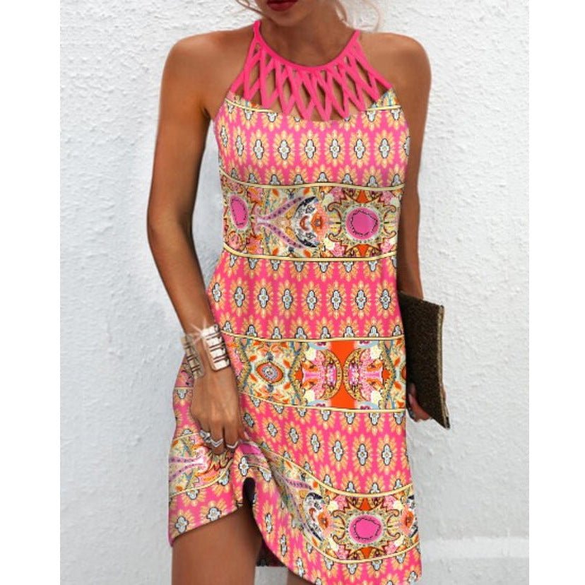 Fashion Print Dress Casual Halterneck Dresses For Women Summer Clothes by null