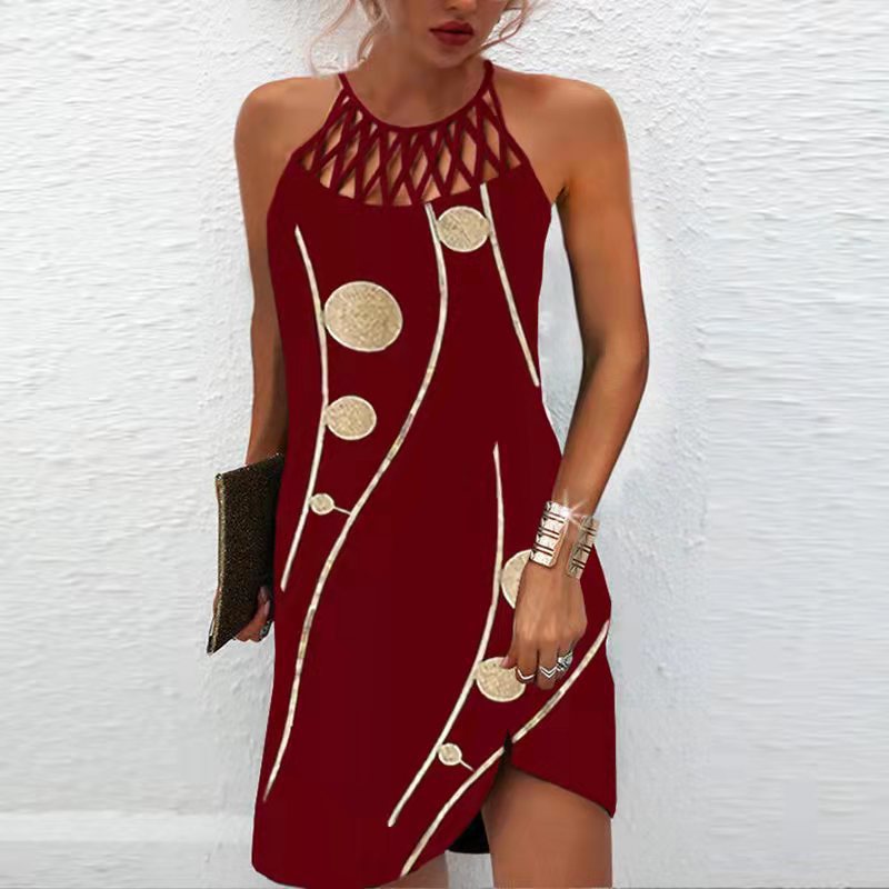 Fashion Print Dress Casual Halterneck Dresses For Women Summer Clothes by null