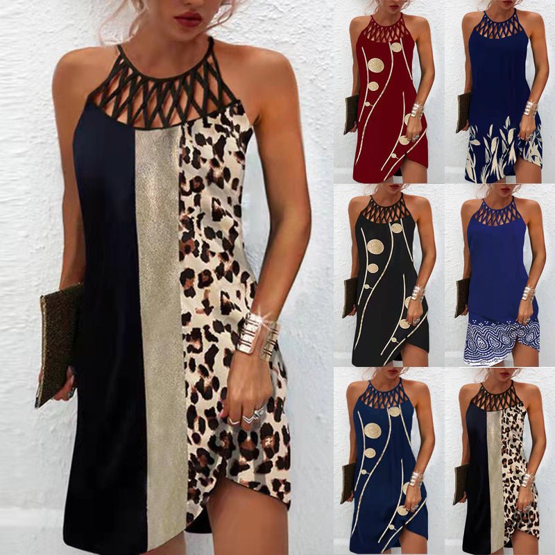 Fashion Print Dress Casual Halterneck Dresses For Women Summer Clothes by null