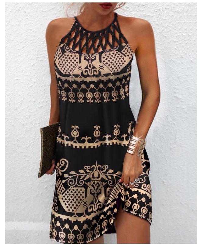 Fashion Print Dress Casual Halterneck Dresses For Women Summer Clothes by null