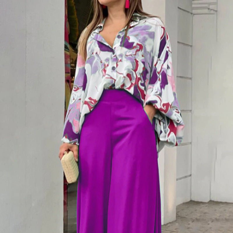 Fashionable Printed Wide-leg Pants by null