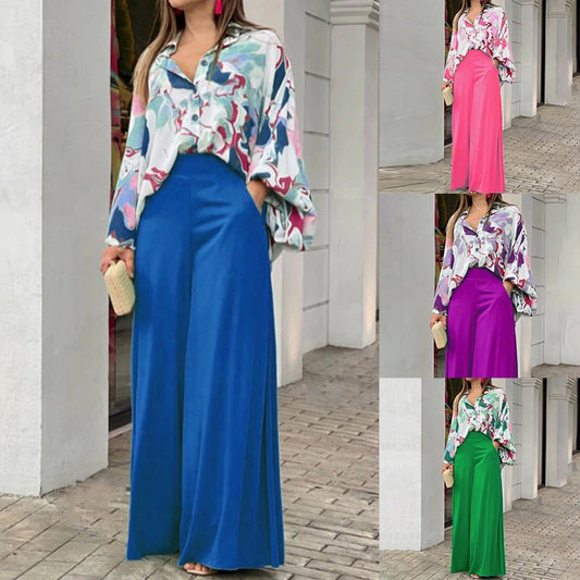 Fashionable Printed Wide-leg Pants by null