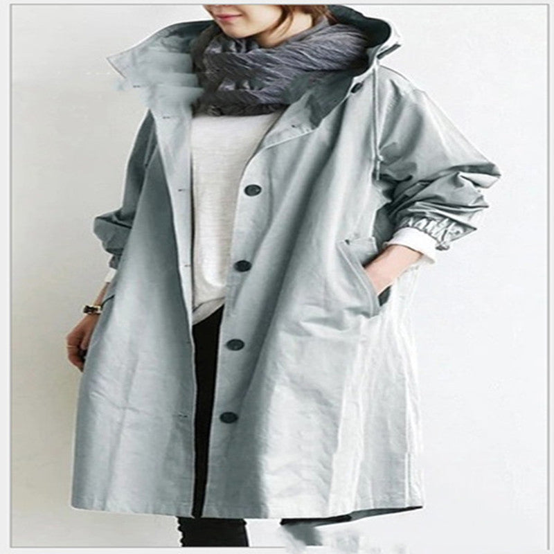 Women Windbreaker Jacket Casual Loose Button Pockets Hooded Quick Dry Windproof Waterproof Clothes For Outdoor Hiking Camping by null