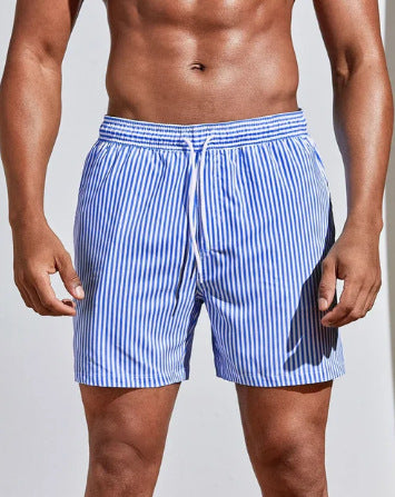 Men's 3D Striped Print Shorts Summer Casual Lightweight Beach Pants by null