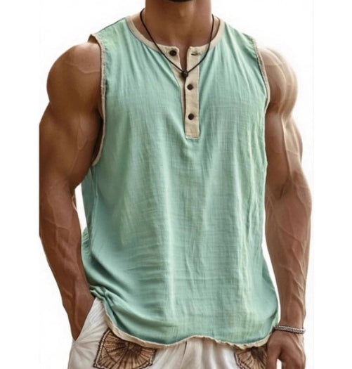 Men's Pure Cotton Sleeveless Fitness Casual Trendy Tank Top by null