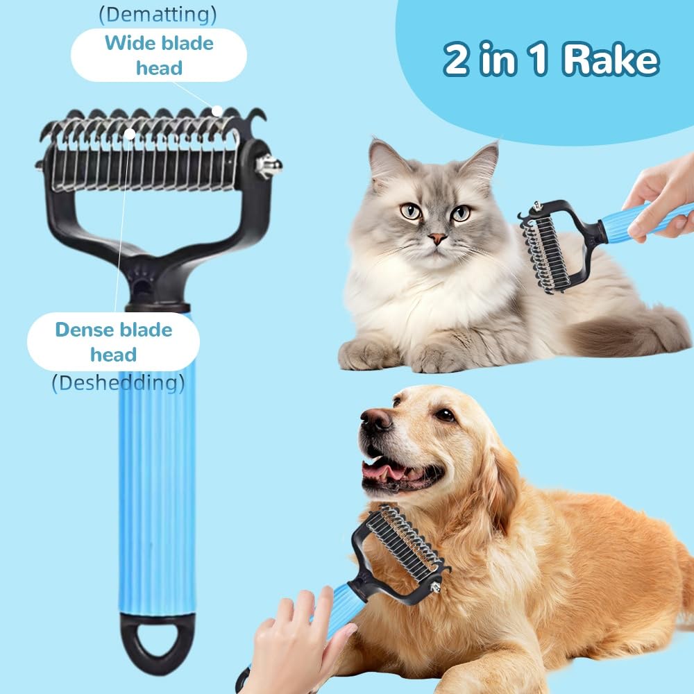 Buy Upgraded Pet Safe Dematting Comb For Dogs Cats Deshedding Undercoat Rake With Double-Sided Stainless Steel Teeth Dogs Cats Grooming Brush For Detangling Thinning Shedding online at DLC Market