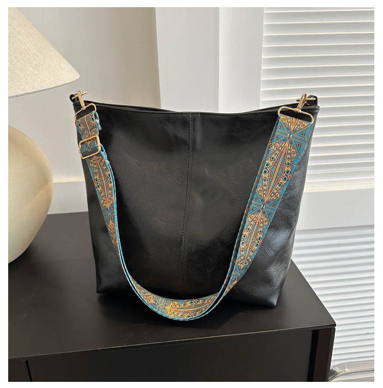 Buy Women's Shoulder Bag With Ethnic Style Wide Shoulder Strap Ins Large Capacity Bucket Crossbody Bags Fashion Handbag online at DLC Market