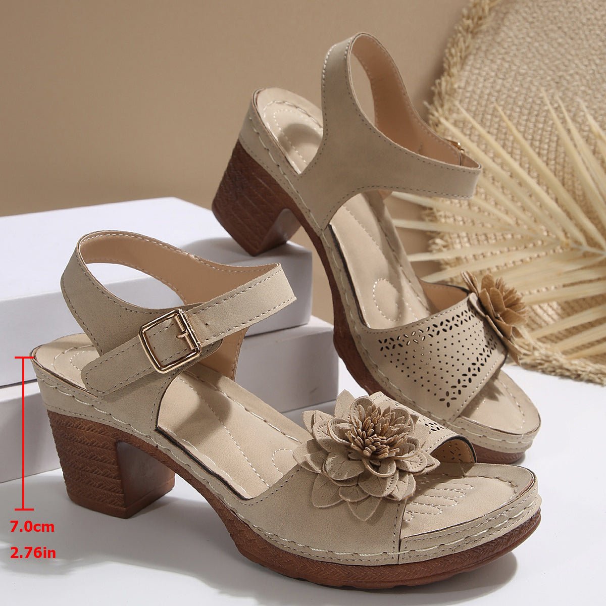Floral Chunky Heel Platform Sandals Plus Size - DLC MARKET