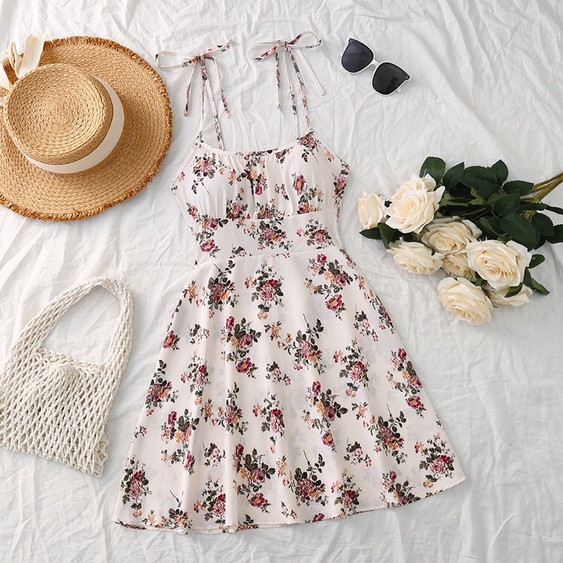 Floral Print A Line Dress For Women Mid Waist Short Skirt Summer Casual Slimming Fashion by null