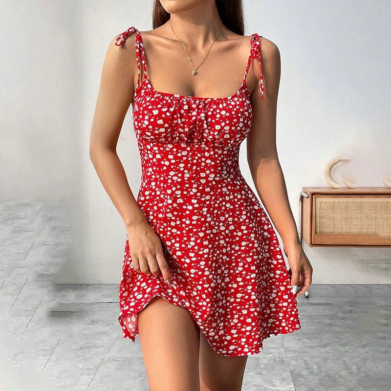 Floral Print A Line Dress For Women Mid Waist Short Skirt Summer Casual Slimming Fashion by null