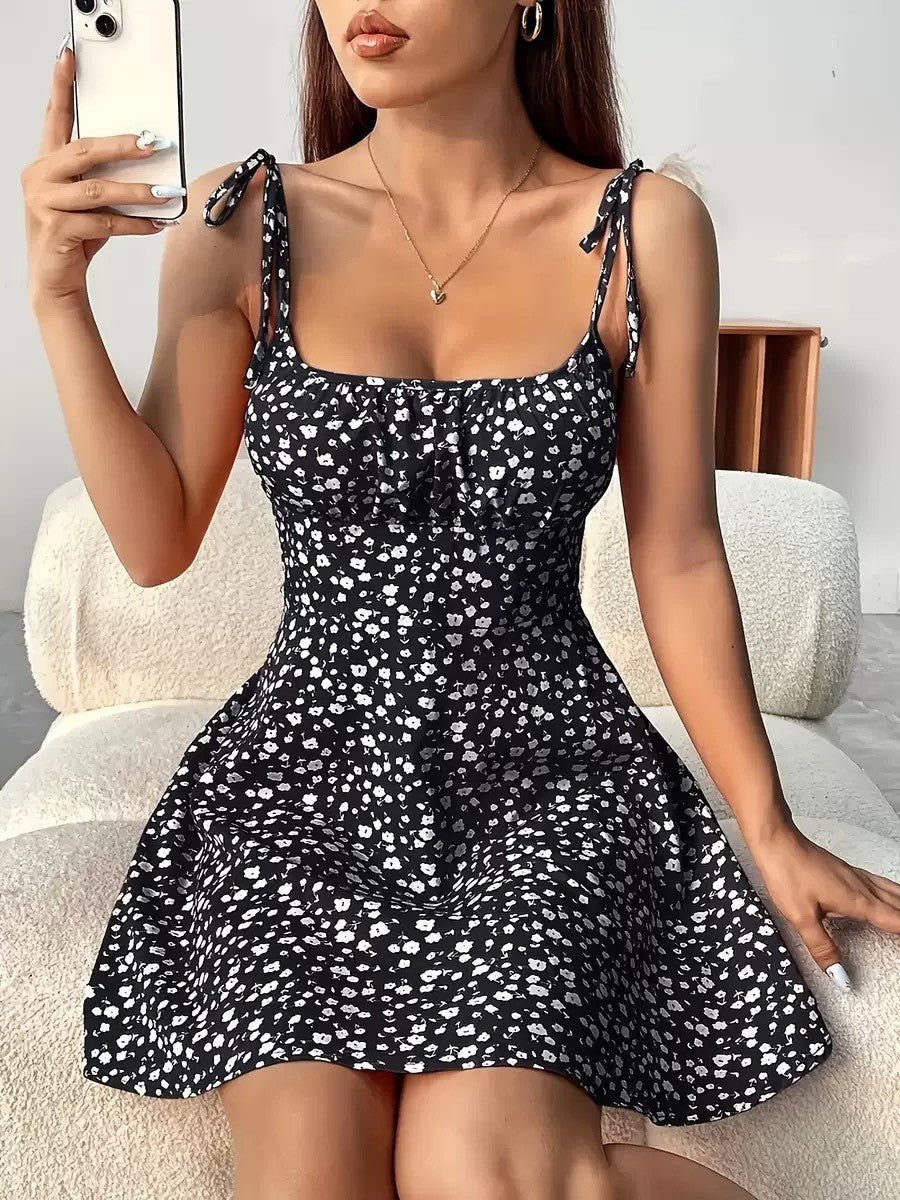 Floral Print A Line Dress For Women Mid Waist Short Skirt Summer Casual Slimming Fashion by null