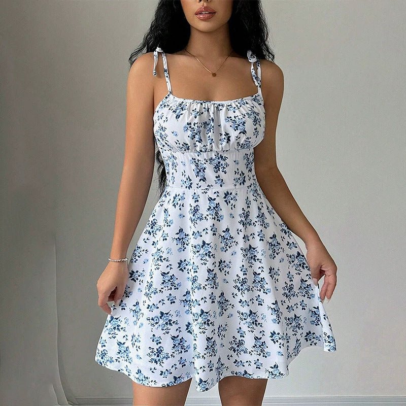 Floral Print A Line Dress For Women Mid Waist Short Skirt Summer Casual Slimming Fashion by null