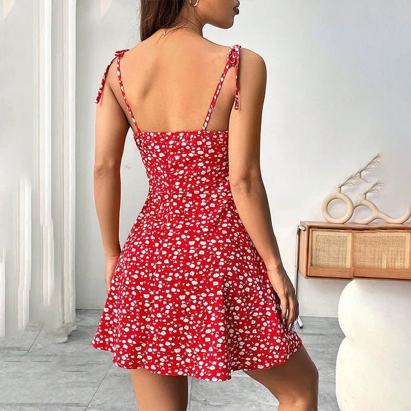 Floral Print A Line Dress For Women Mid Waist Short Skirt Summer Casual Slimming Fashion by null