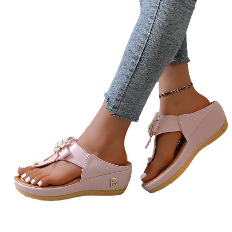 Flower Wedge Platform Flip Flops Plus Size - DLC MARKET
