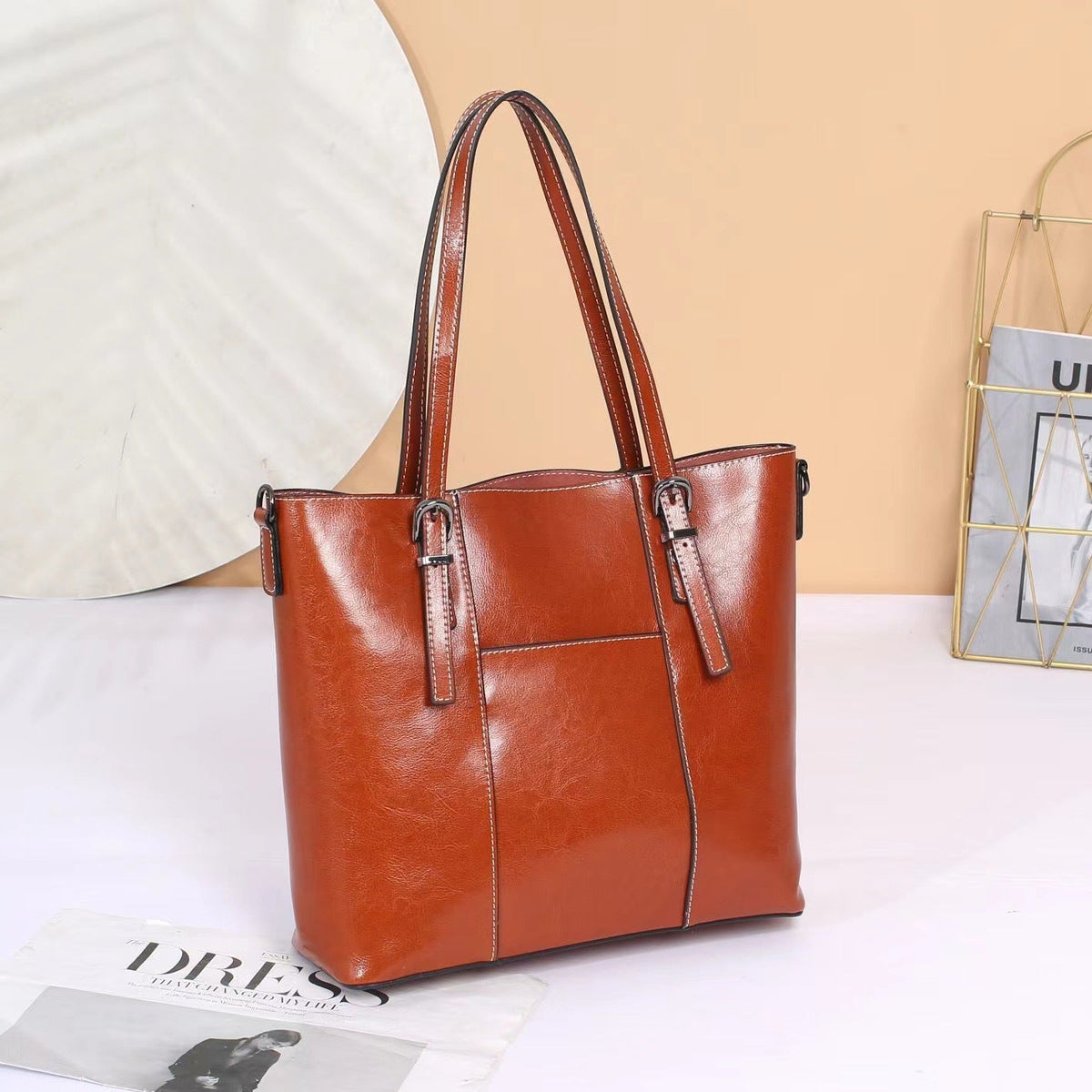 Genuine Cowhide Leather Messenger Tote Handbag - DLC MARKET