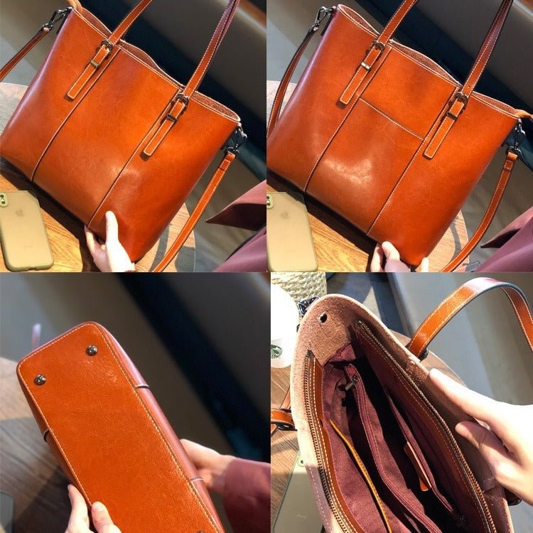 Genuine Cowhide Leather Messenger Tote Handbag - DLC MARKET