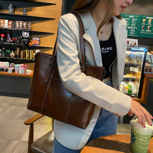 Genuine Cowhide Leather Messenger Tote Handbag - DLC MARKET