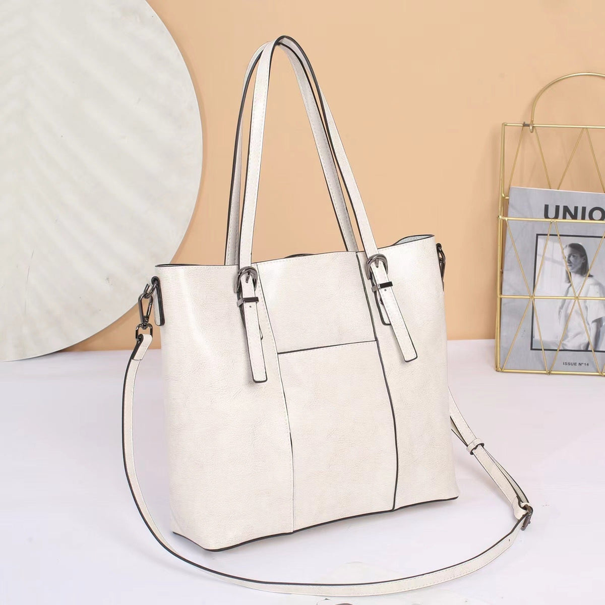 Genuine Cowhide Leather Messenger Tote Handbag - DLC MARKET