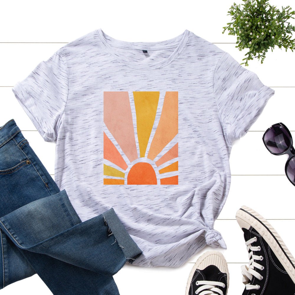 Graphic Tee for Women Cotton Print T Shirts Short Sleeve Crew Neck Summer Tops Female Clothes Splendid Sun Scenery Flower Top by null