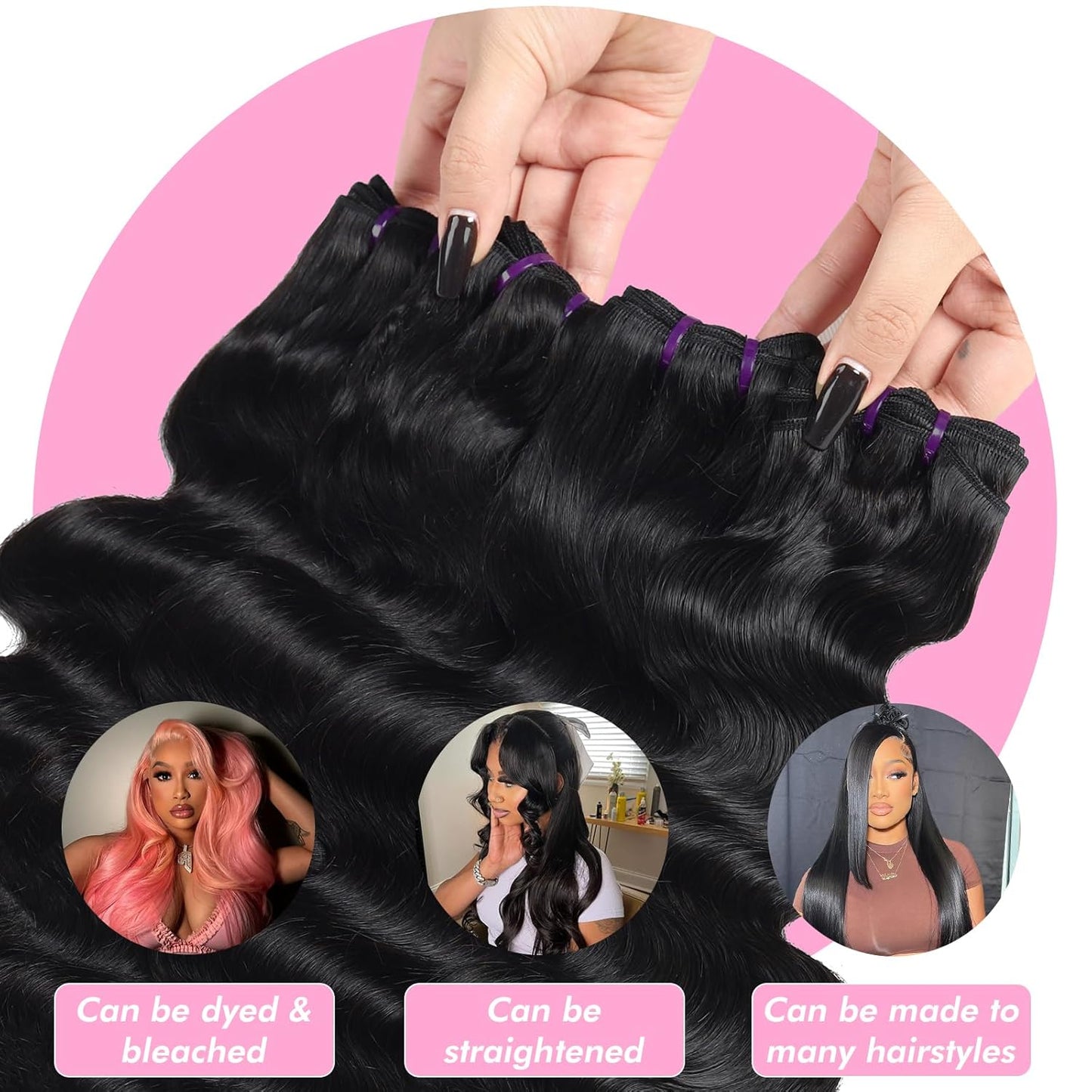 Human Hair Bundle Extensions Body Wave Natural Color by null