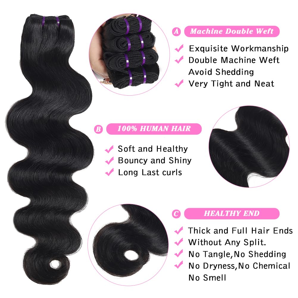 Human Hair Bundle Extensions Body Wave Natural Color by null