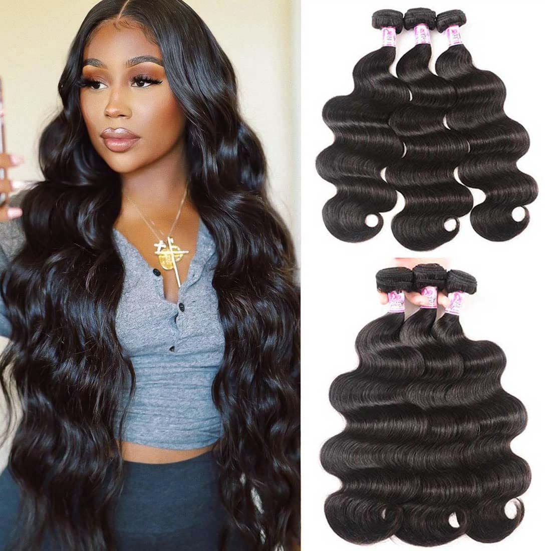 Human Hair Bundle Extensions Body Wave Natural Color by null