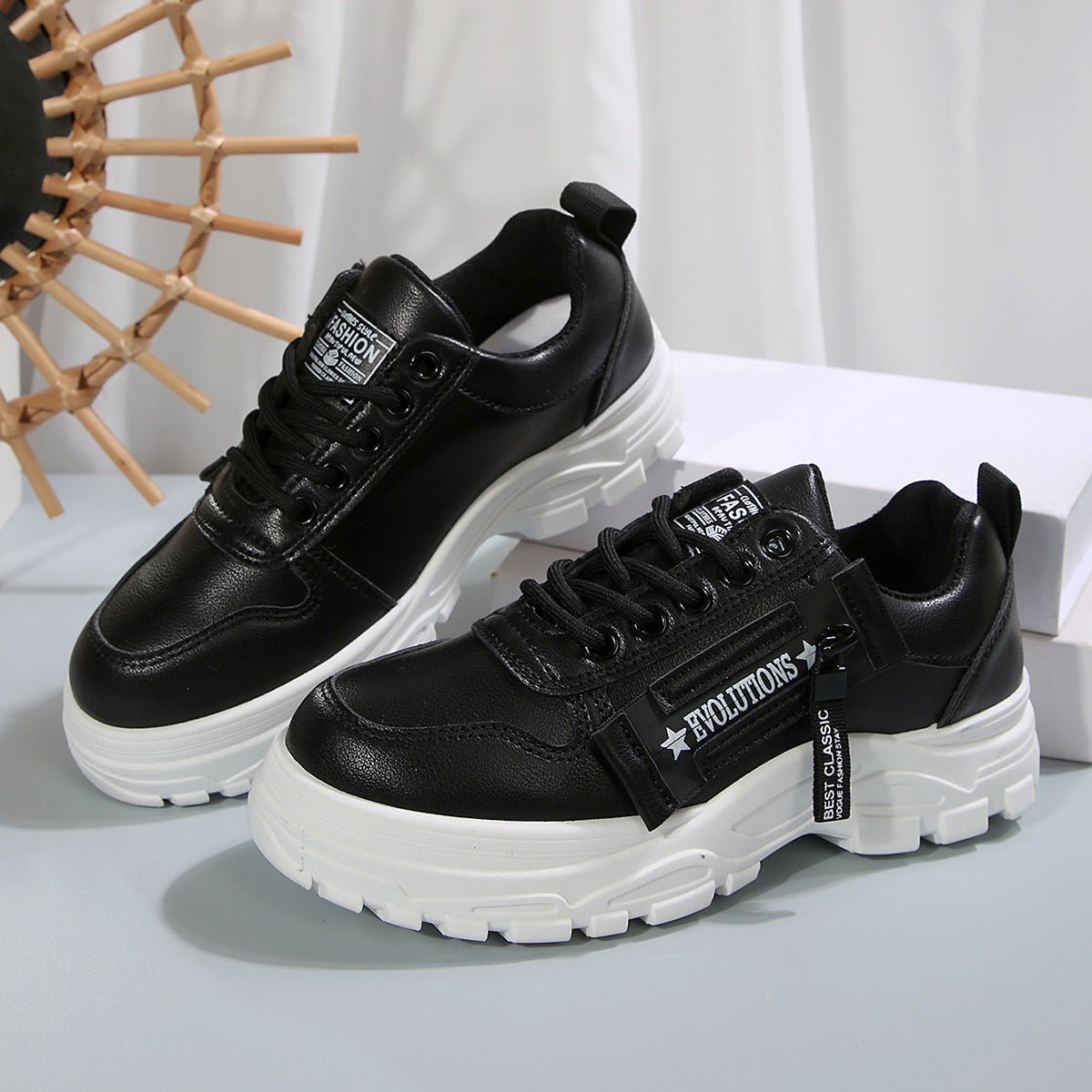 Lace-Up Side Zipper Sneakers Thick Sole - DLC MARKET