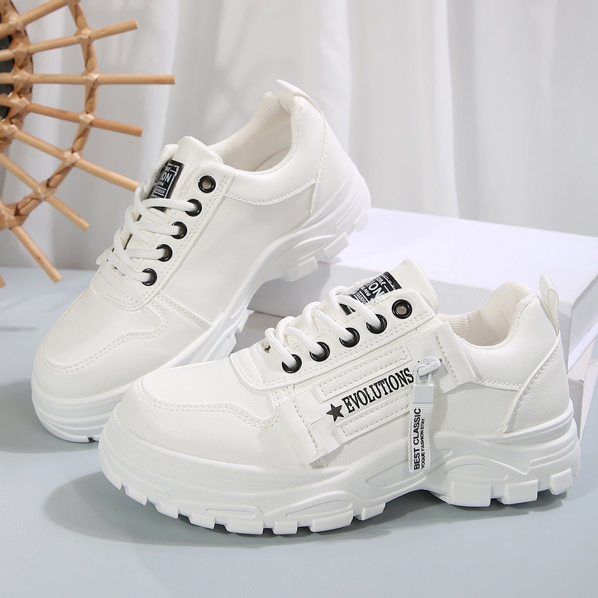 Lace-Up Side Zipper Sneakers Thick Sole - DLC MARKET