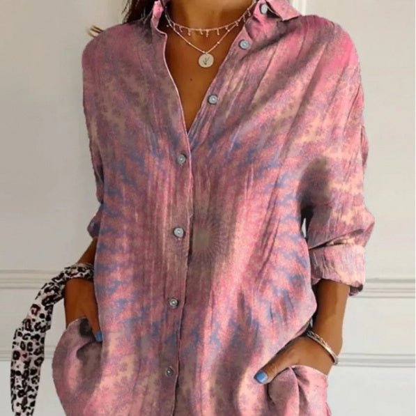Lapel Long Sleeve Shirt Women's Single-breasted Pleated Shirt Tops Clothing by null