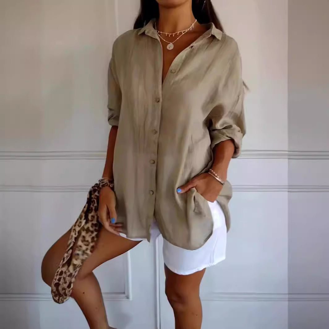 Lapel Long Sleeve Shirt Women's Single-breasted Pleated Shirt Tops Clothing by null