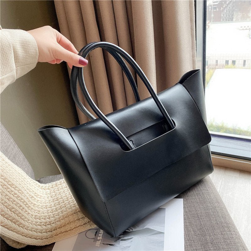 Large PU Leather Tote Shoulder Bag Solid Color - DLC MARKET