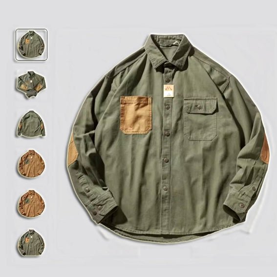 Men Clothing Sleeve Stick Cloth Washed Cotton Long-sleeved Shirt Men's Daily Tooling Retro Trend Youth Shirt Coat by null