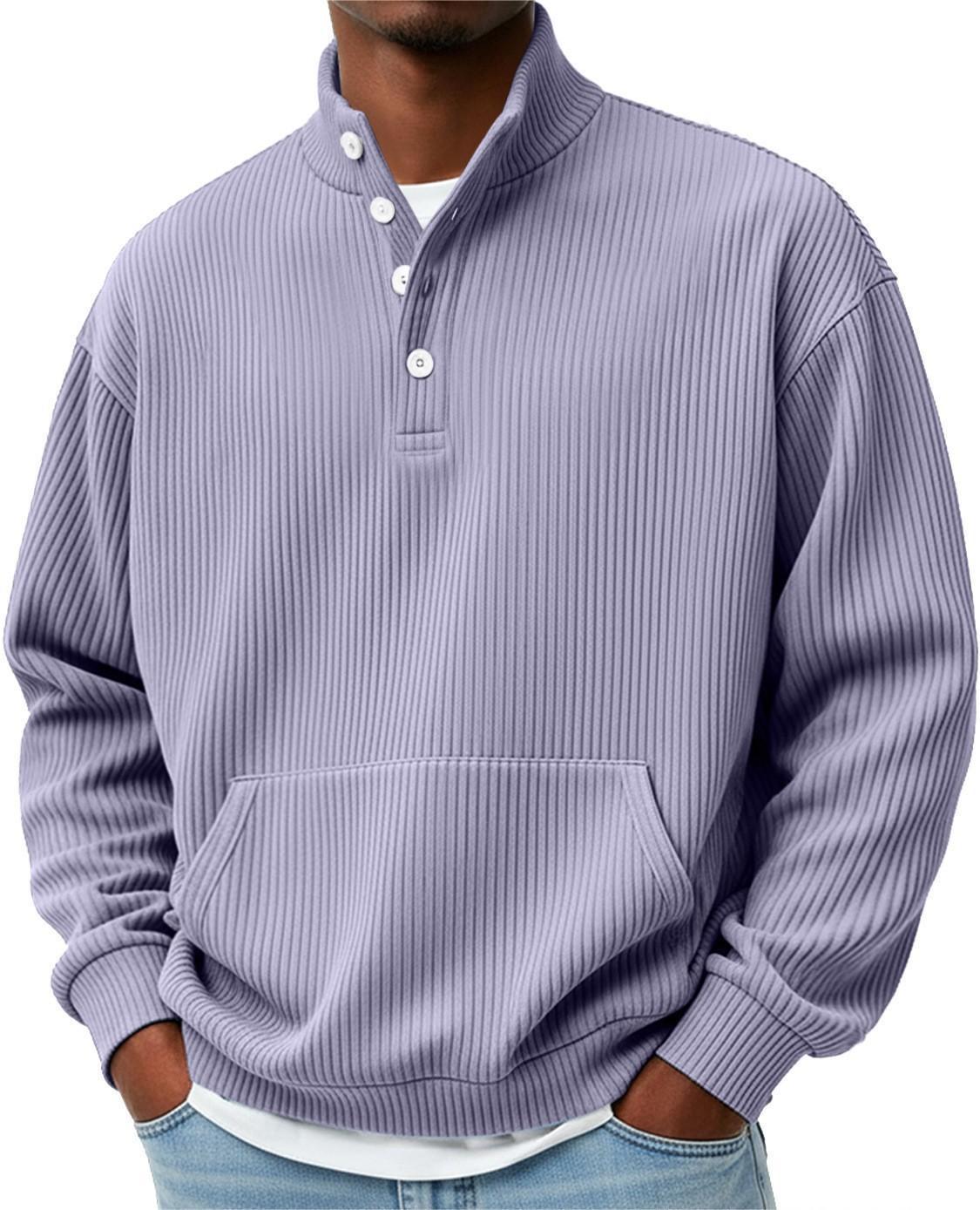 Mens Solid-Color Turtleneck Casual Long-Sleeve Polo Sweatshirt With Pockets For Men Spring Autumn Clothing Loose Button Polo Collar Tees Tops Man Outwear by null